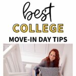 A college freshman moving into her first college dorm on college move-in day.