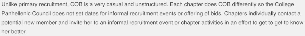 A screenshot of Ole Miss's COB recruitment structure.